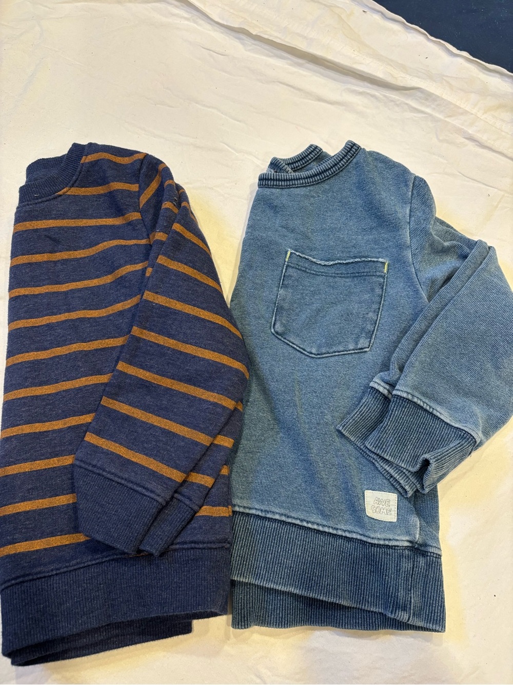 Toddler Blue Striped & Washed Blue Sweaters - Casual Layering Pack